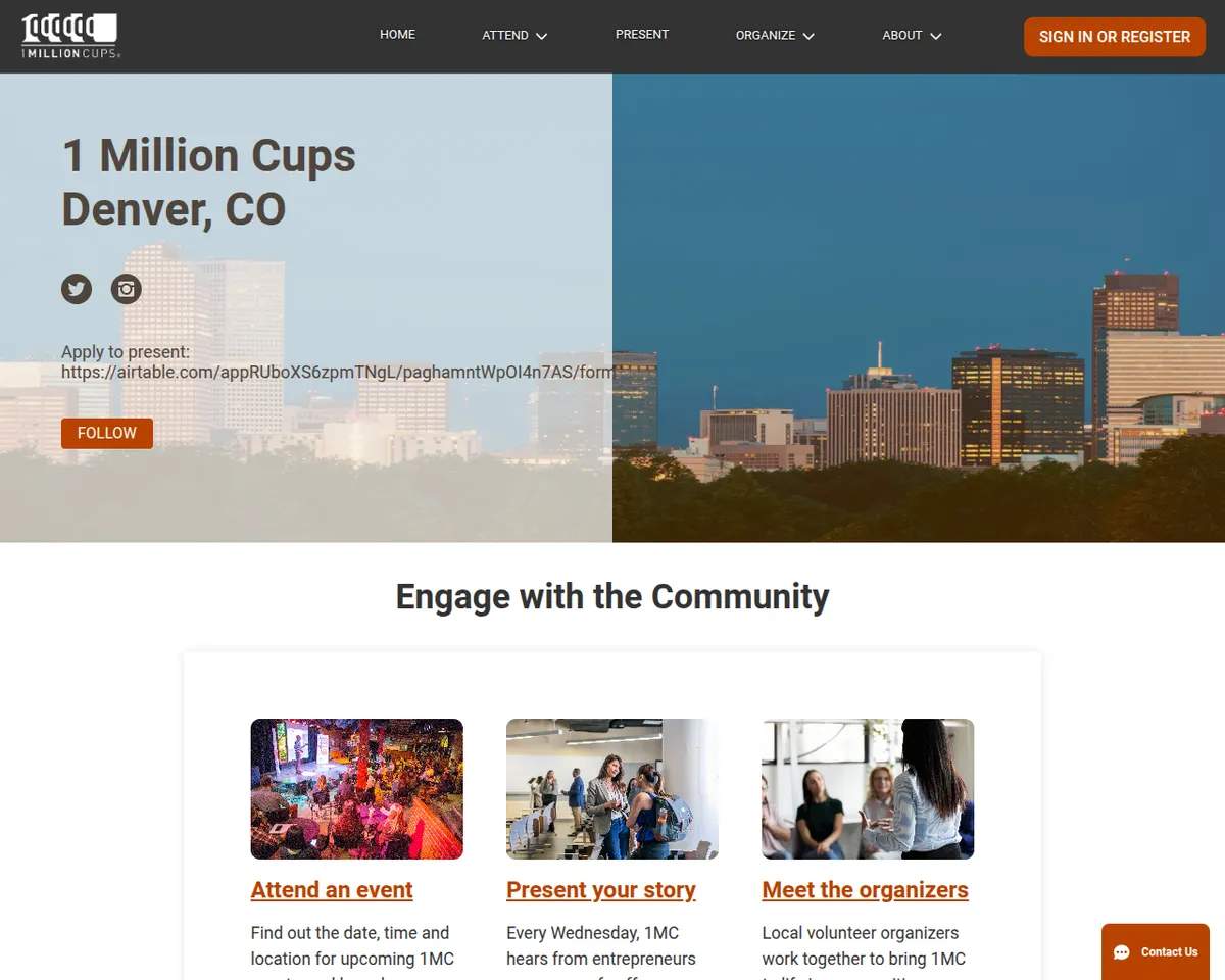 Visit the 1MCDen (1 Million Cups Denver) website (opens in a new tab)