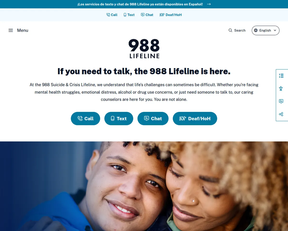 Visit the 988 Suicide & Crisis Lifeline website (opens in a new tab)