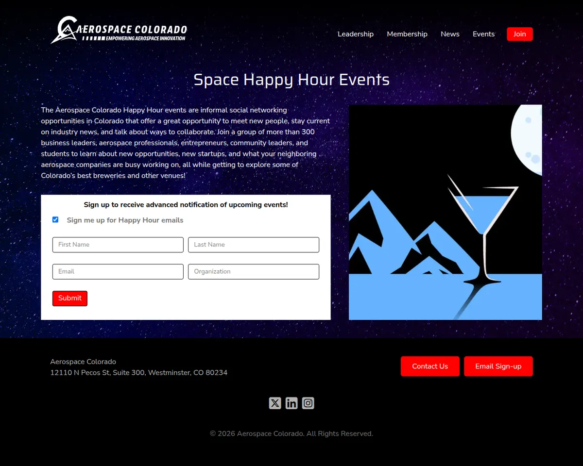 Visit the Aerospace Colorado Happy Hour website (opens in a new tab)