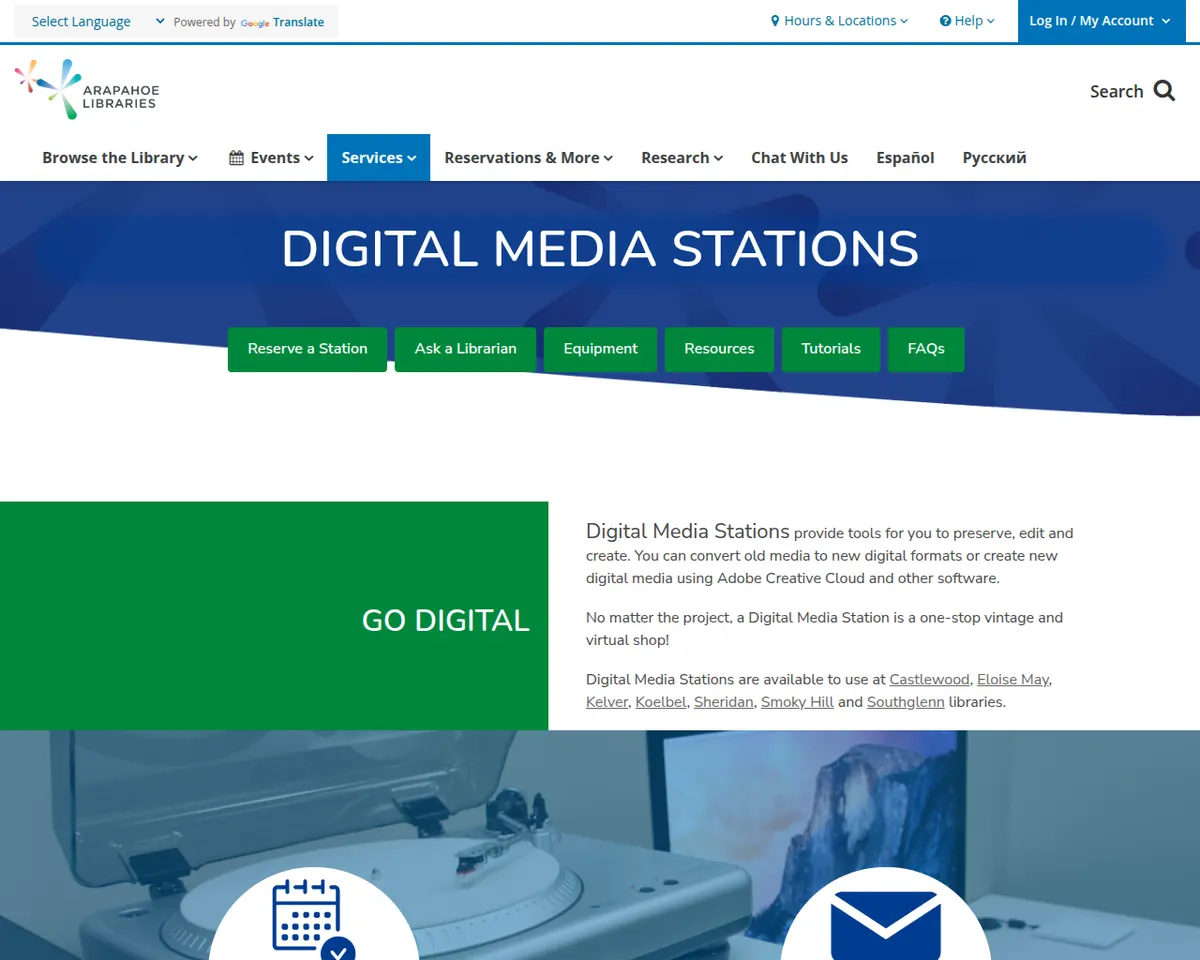 Visit the Arapahoe Libraries Digital Media Stations website (opens in a new tab)