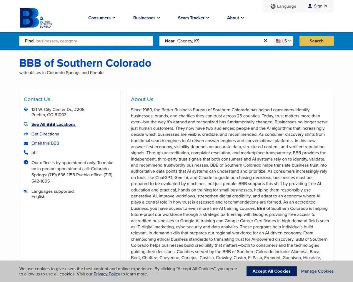 Visit the Better Business Bureau of Southern Colorado website (opens in a new tab)