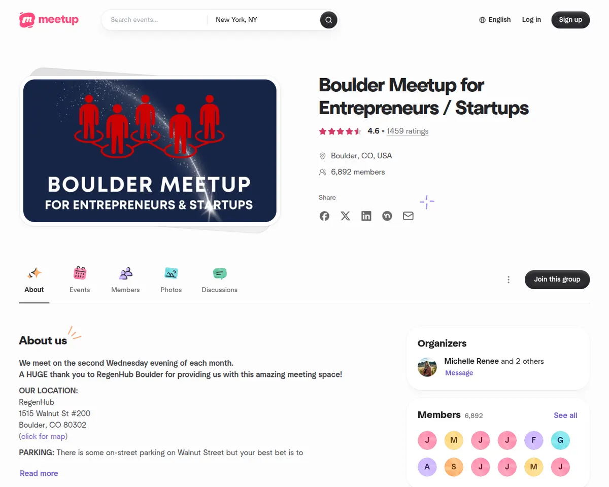 Visit the Boulder Meetup for Entrepreneurs / Startups (formerly SUMU) website (opens in a new tab)