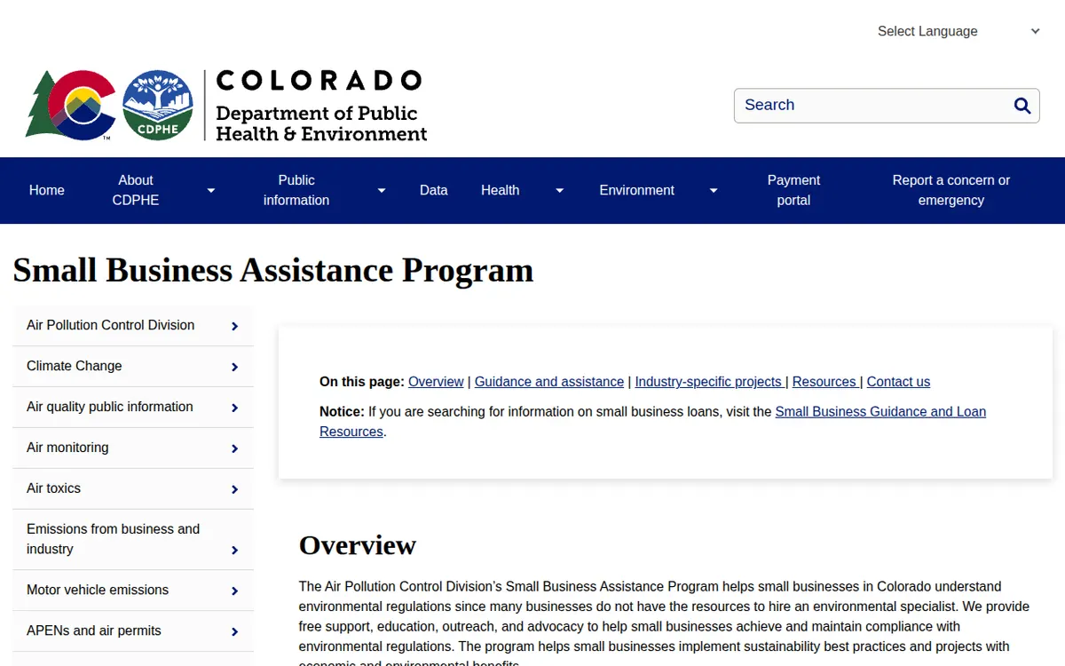Visit the CDPHE Small Business Assistance Program website (opens in a new tab)