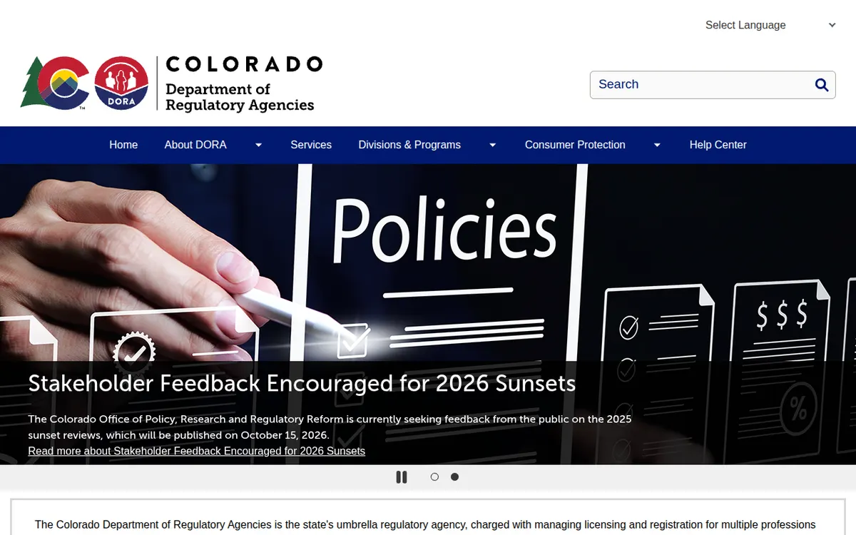 Visit the Colorado Department of Regulatory Agencies (DORA) website (opens in a new tab)