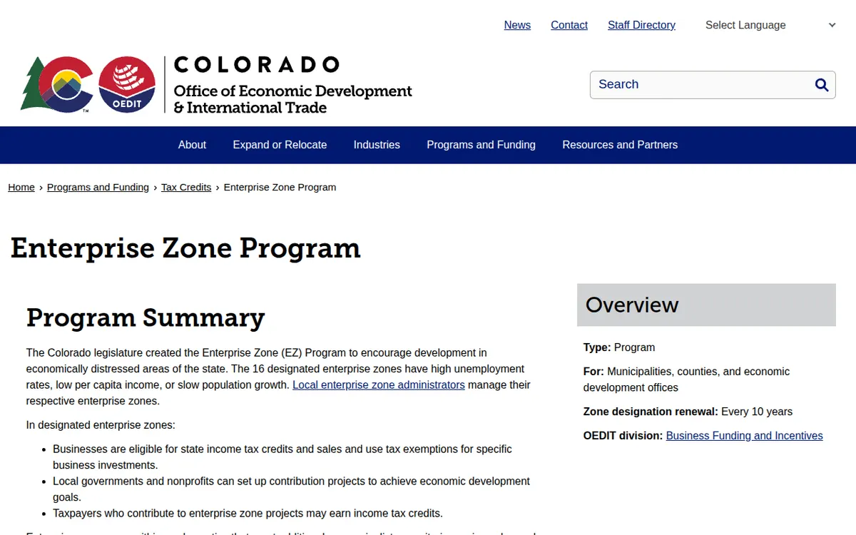 Visit the Colorado Enterprise Zone Program website (opens in a new tab)