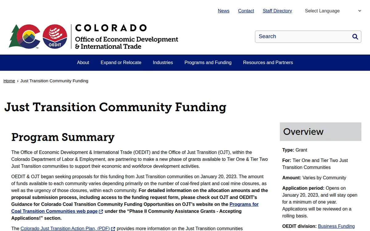 Visit the Colorado Just Transition Community Funding website (opens in a new tab)
