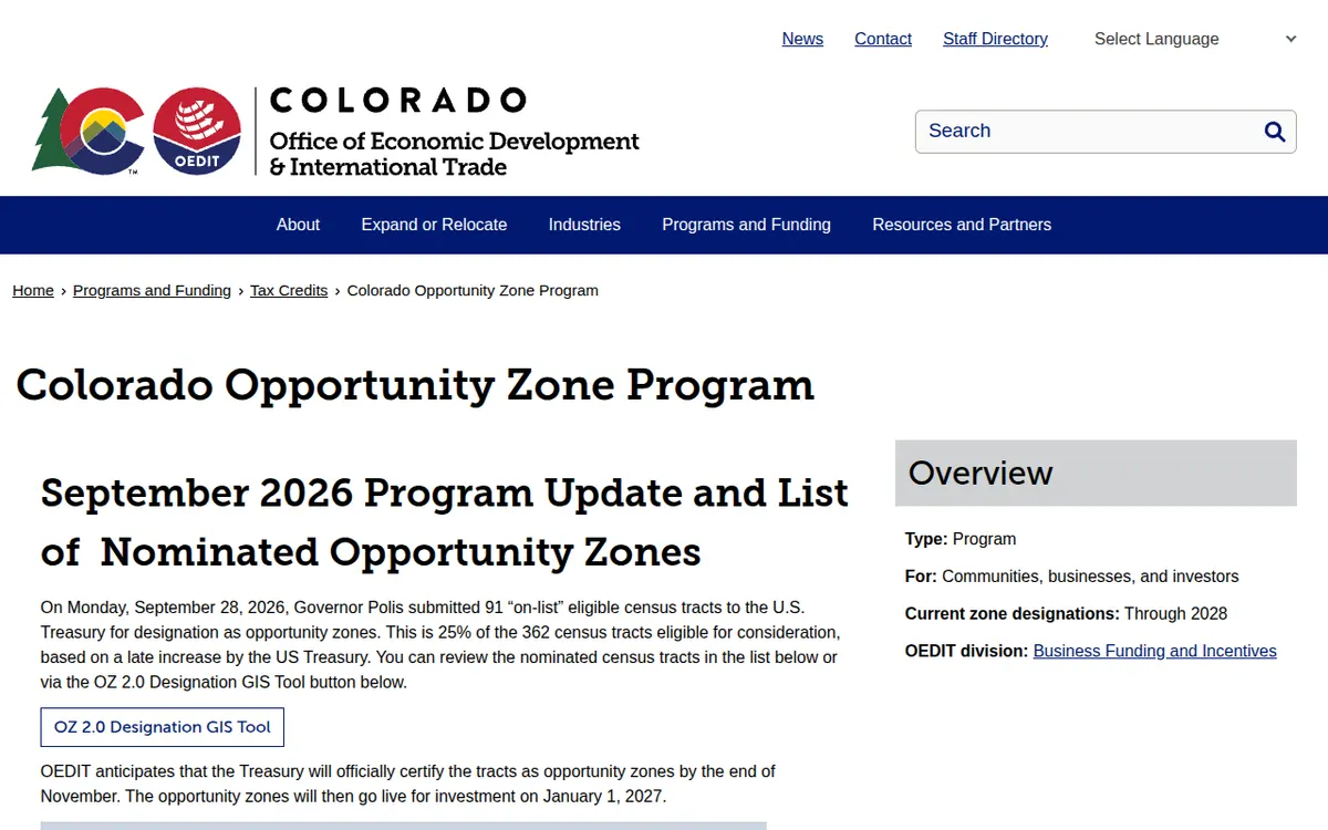 Visit the Colorado Opportunity Zone Program website (opens in a new tab)