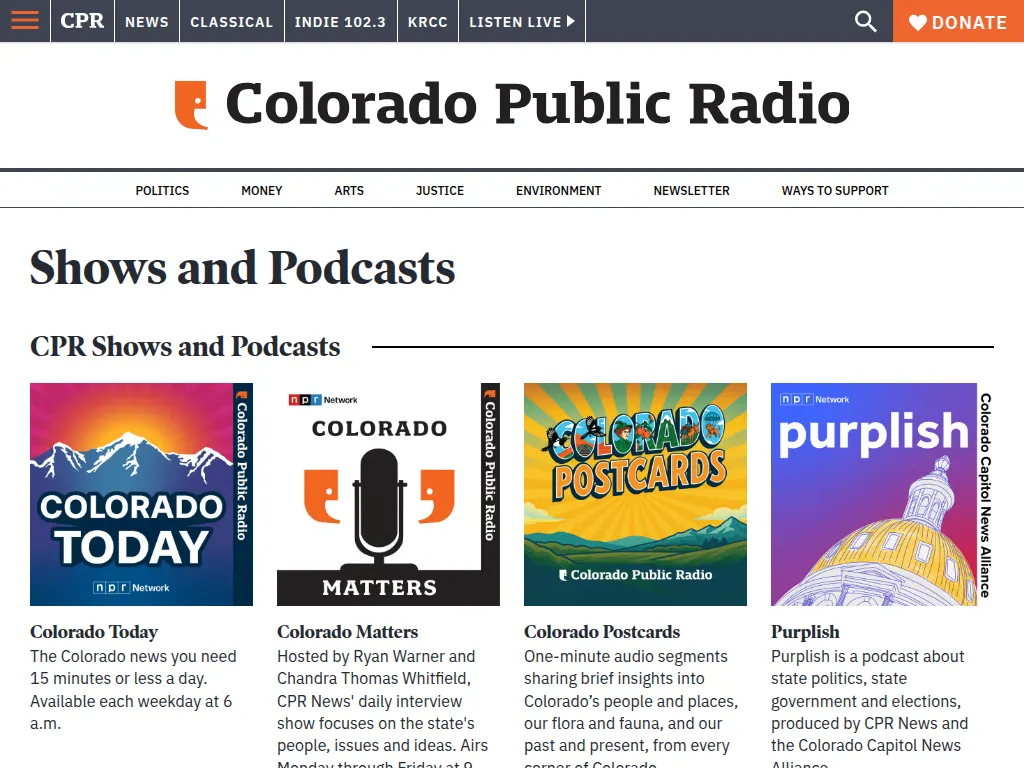 Visit the Colorado Public Radio (CPR) Podcasts website (opens in a new tab)