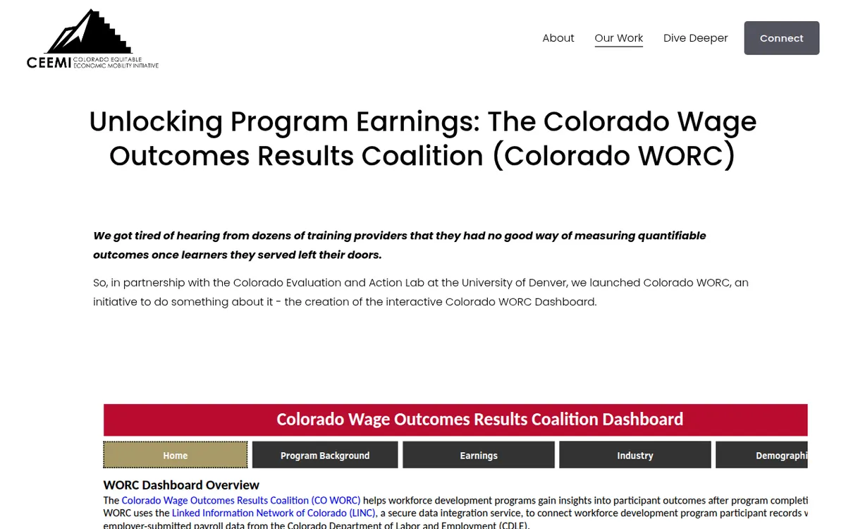 Visit the Colorado Wage Outcomes Results Coalition (Colorado WORC) website (opens in a new tab)
