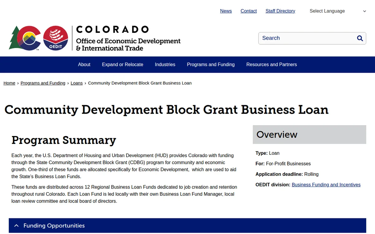 Visit the Community Development Block Grant (CDBG) Business Loan website (opens in a new tab)