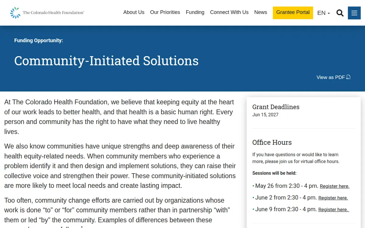 Visit the Colorado Health Foundation Community-Initiated Solutions website (opens in a new tab)