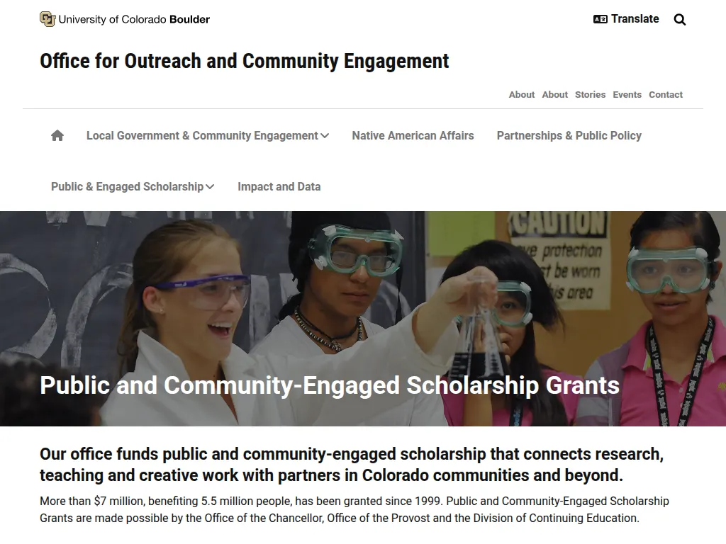 Visit the CU Boulder Public and Community-Engaged Scholarship Grants website (opens in a new tab)