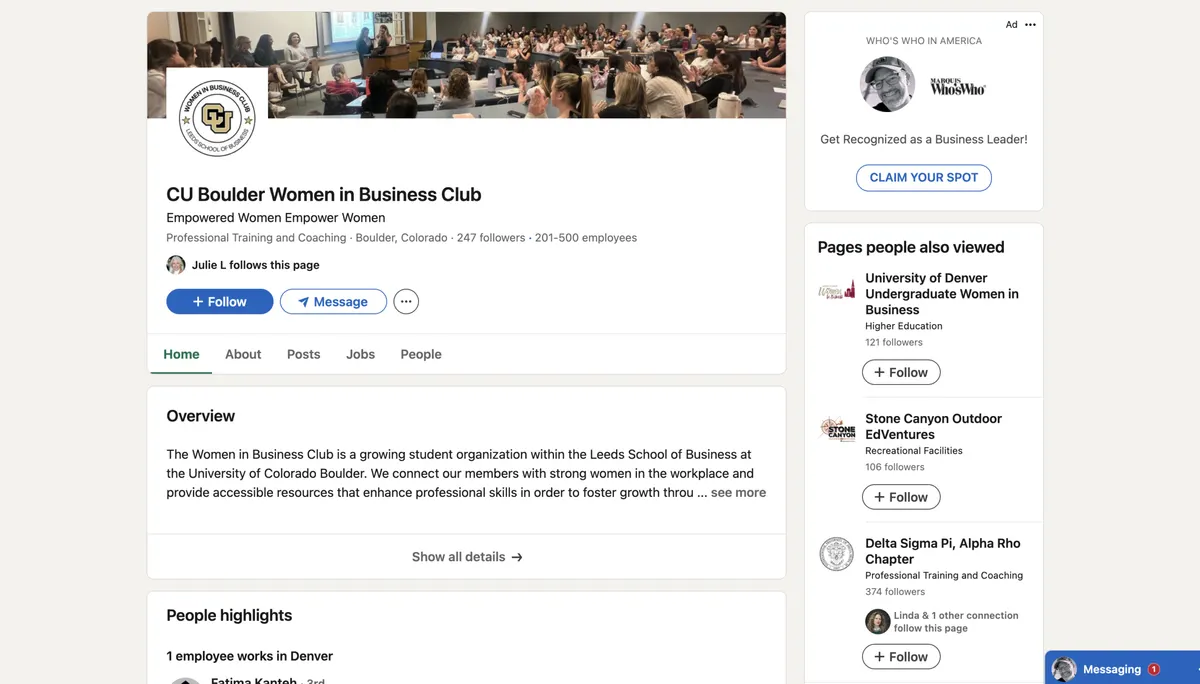 Visit the CU Boulder Women in Business Club website (opens in a new tab)