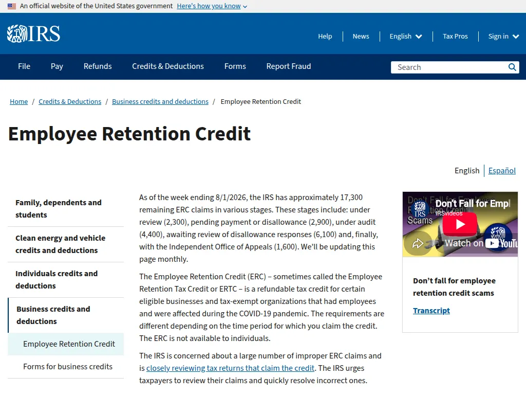 Visit the Employee Retention Credit (ERC) website (opens in a new tab)