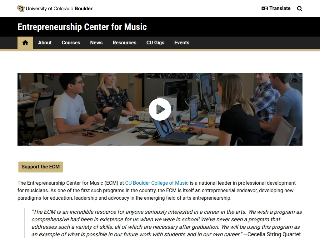Visit the Entrepreneurship Center for Music (ECM) at CU Boulder website (opens in a new tab)
