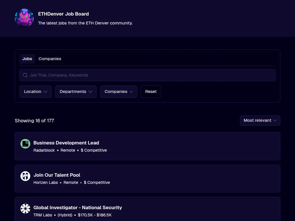 Visit the ETHDenver Job Board website (opens in a new tab)