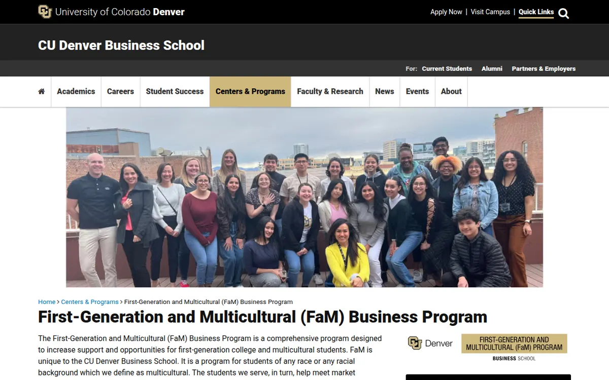 Visit the First-Generation and Multicultural (FaM) Business Program website (opens in a new tab)
