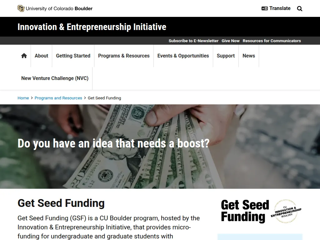 Visit the Get Seed Funding (GSF) at CU Boulder website (opens in a new tab)