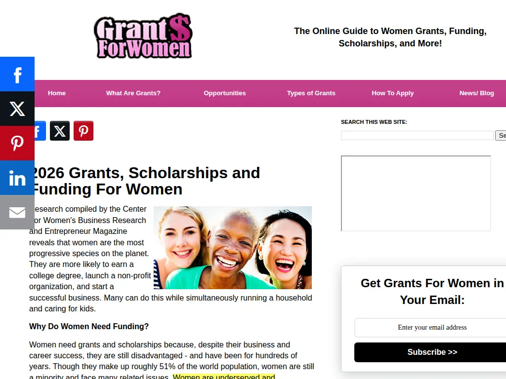 Visit the Grants for Women website (opens in a new tab)