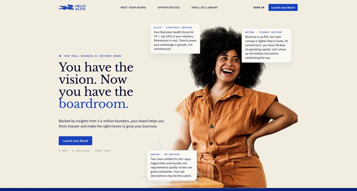 Visit the Hello Alice website (opens in a new tab)
