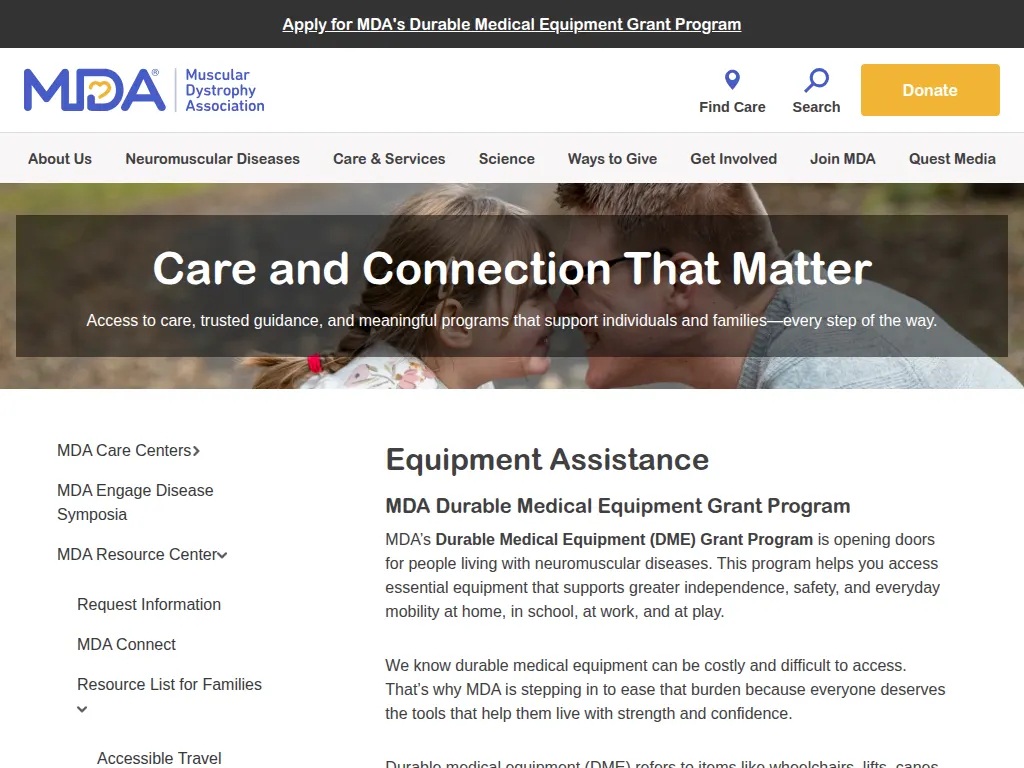 Visit the MDA Durable Medical Equipment (DME) Grant Program website (opens in a new tab)