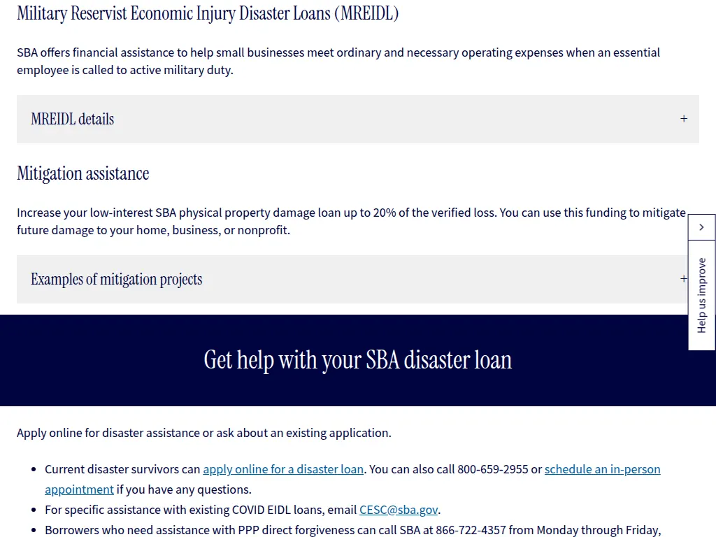 Visit the Military Reservist Economic Injury Disaster Loans (MREIDL) website (opens in a new tab)