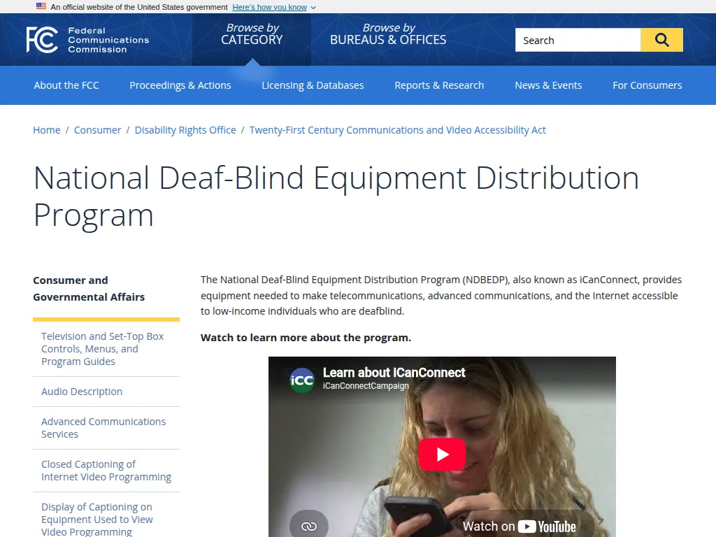 Visit the National Deaf-Blind Equipment Distribution Program (NDBEDP) website (opens in a new tab)