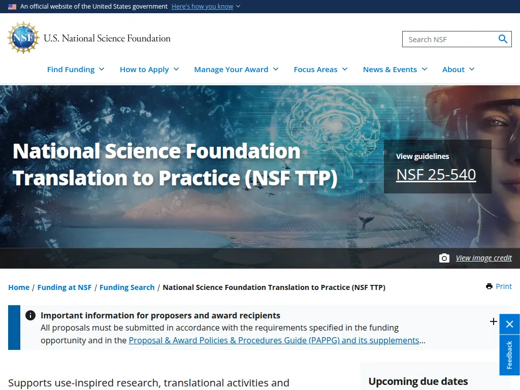Visit the National Science Foundation Translation to Practice (NSF TTP) website (opens in a new tab)