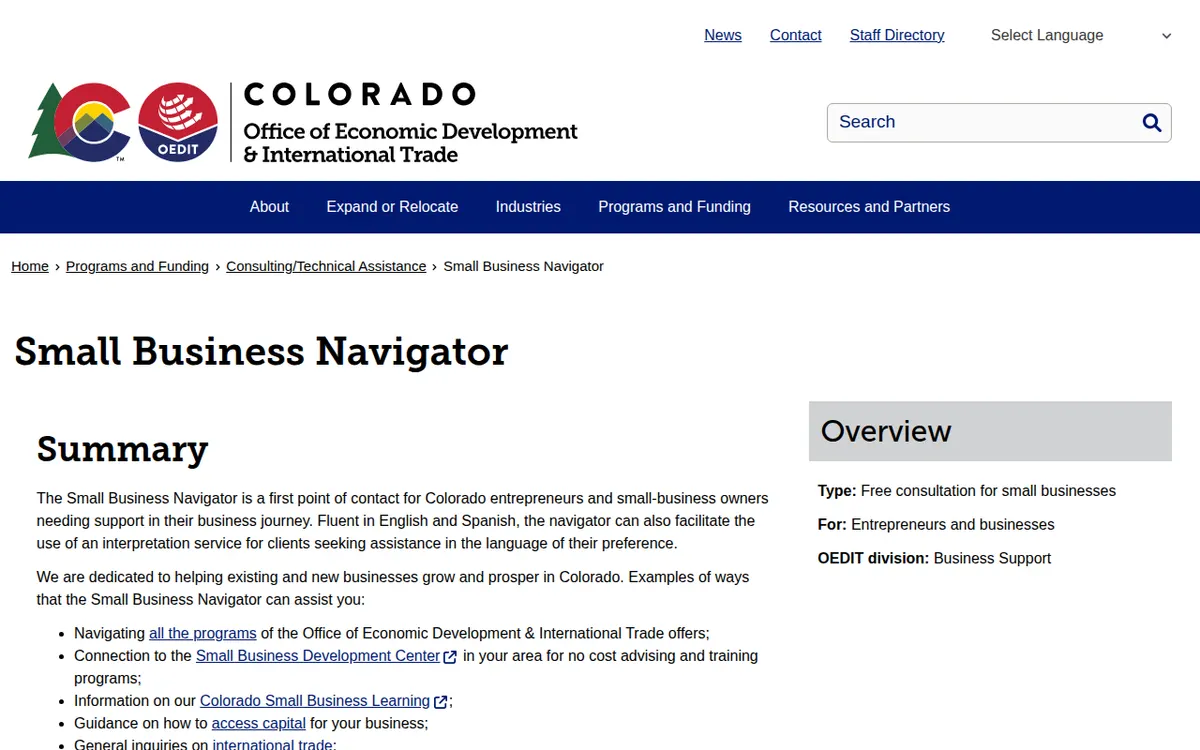 Visit the OEDIT Small Business Navigator website (opens in a new tab)
