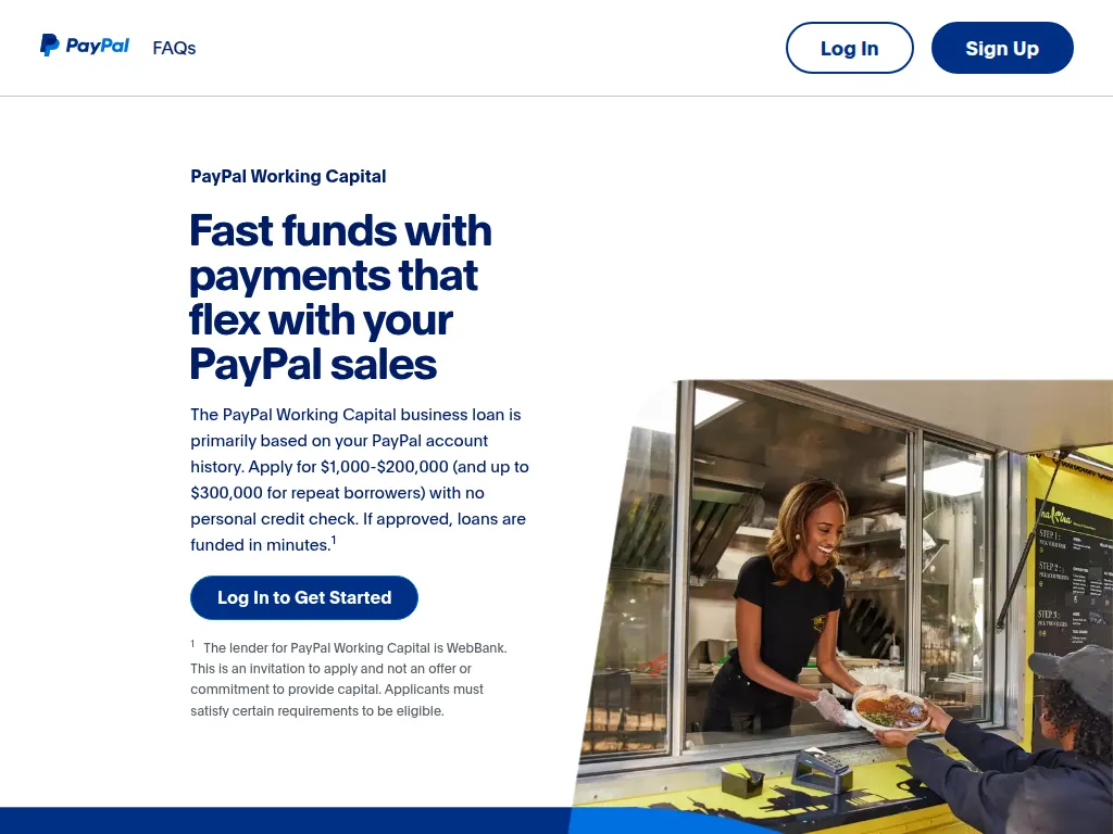 Visit the PayPal Working Capital website (opens in a new tab)