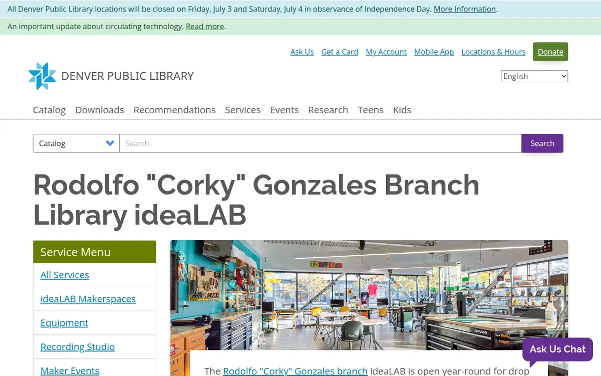 Visit the Rodolfo "Corky" Gonzales Branch Library ideaLAB website (opens in a new tab)