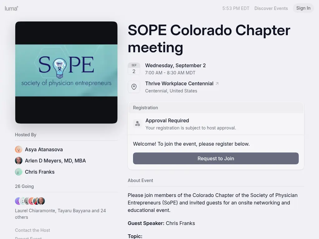 Visit the Society of Physician Entrepreneurs (SOPE) Colorado Chapter website (opens in a new tab)