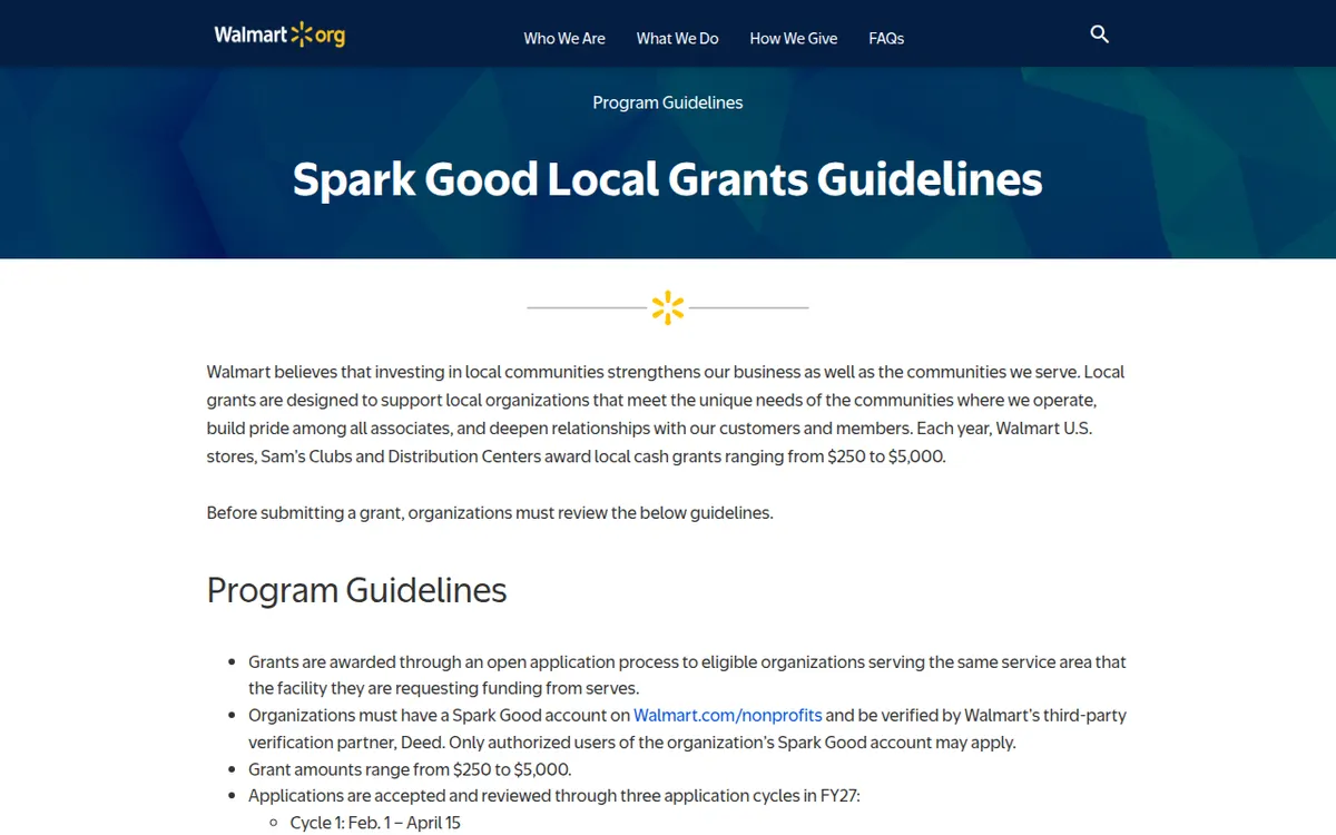 Visit the Spark Good Local Grants by Walmart website (opens in a new tab)
