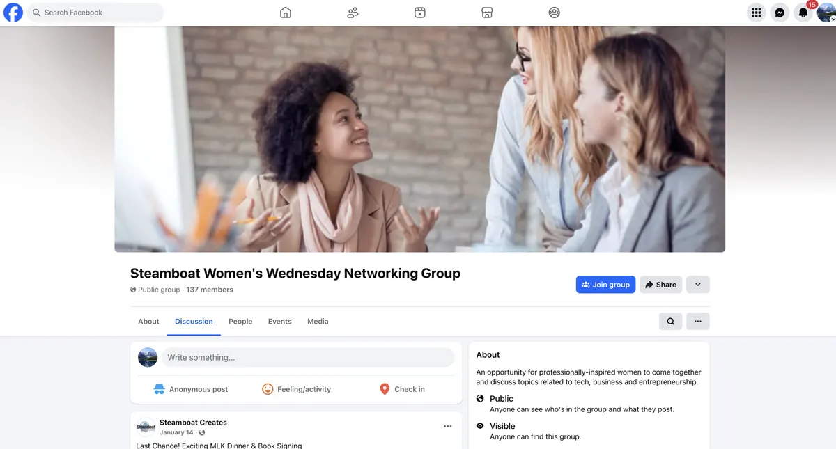 Visit the Steamboat Women's Wednesday Networking Group website (opens in a new tab)