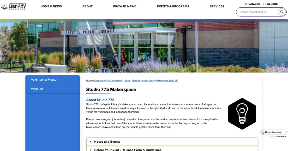 Visit the Studio 775 Makerspace website (opens in a new tab)