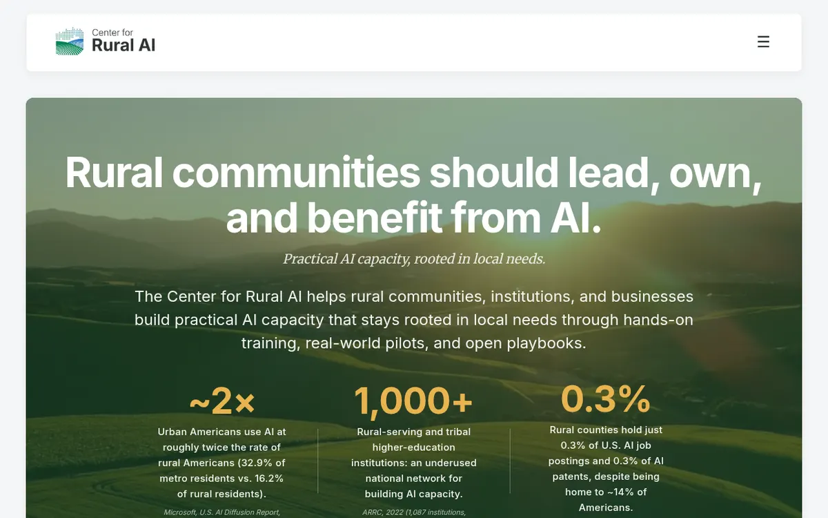 Visit the The Center for Rural AI website (opens in a new tab)