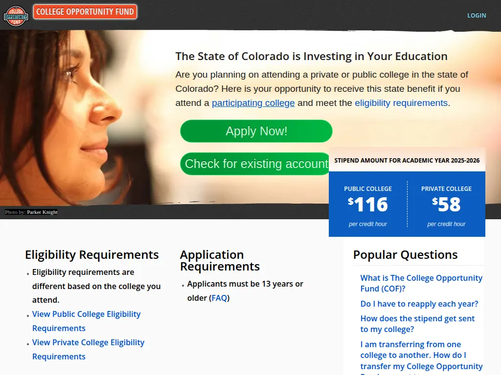 Visit the The College Opportunity Fund (COF) website (opens in a new tab)