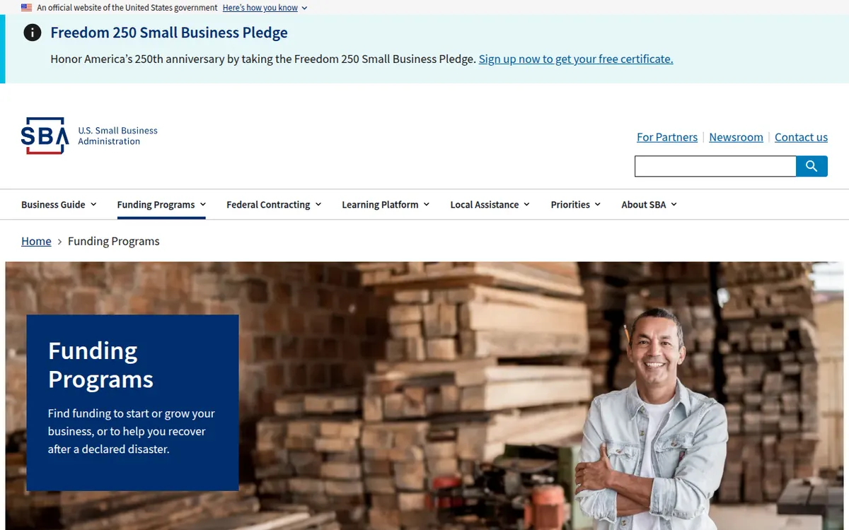 Visit the U.S. Small Business Administration Funding Programs website (opens in a new tab)