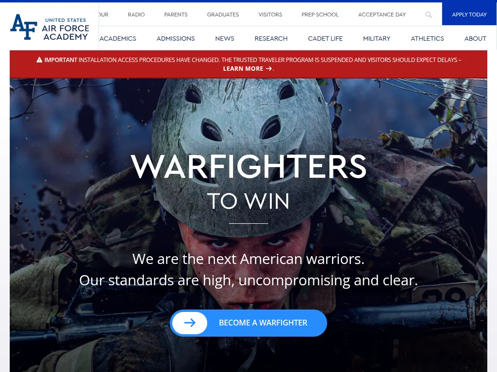 Visit the United States Air Force Academy (USAFA) website (opens in a new tab)