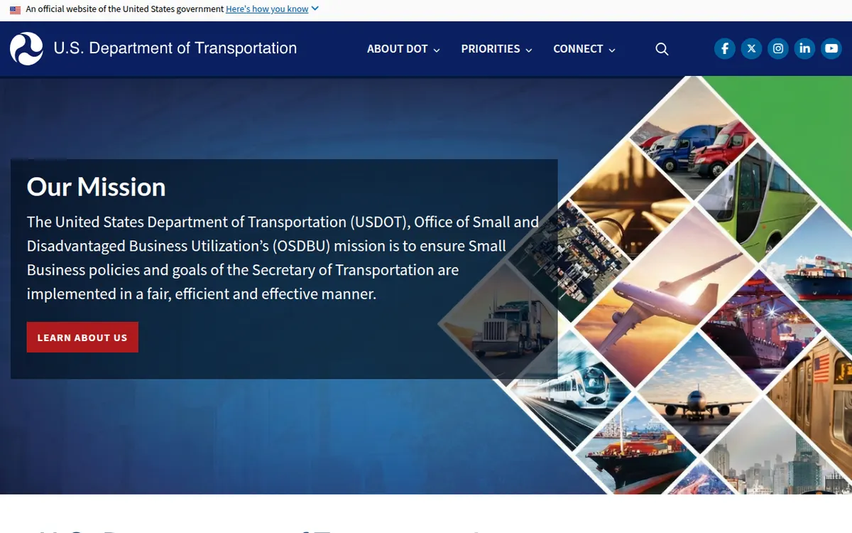 Visit the USDOT Office of Small and Disadvantaged Business Utilization (OSDBU) website (opens in a new tab)