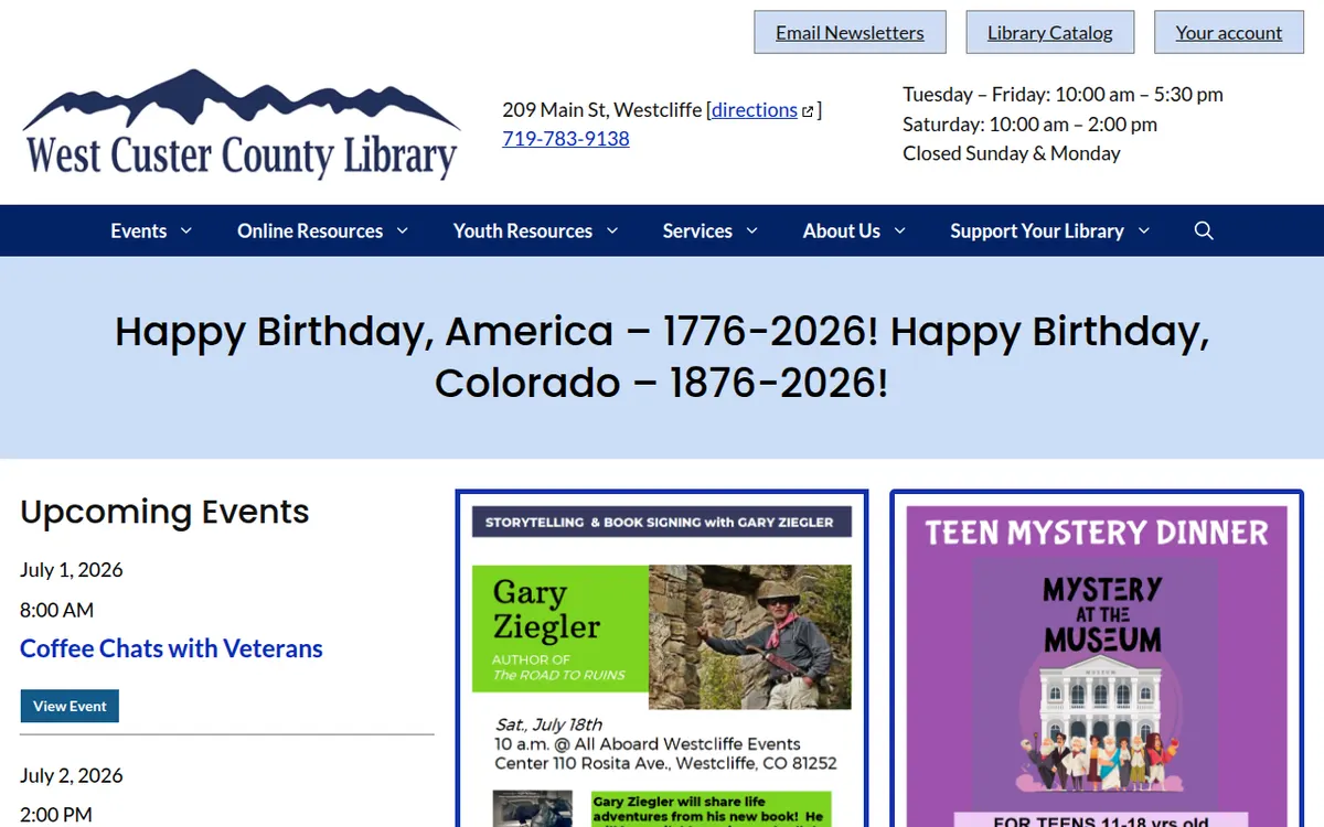 Visit the West Custer County Library website (opens in a new tab)