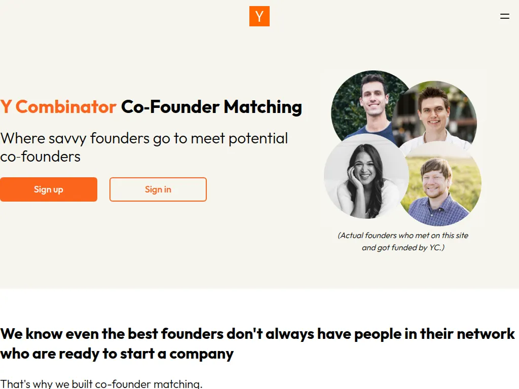 Visit the Y Combinator Co‑Founder Matching website (opens in a new tab)